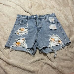Distressed jean shorts